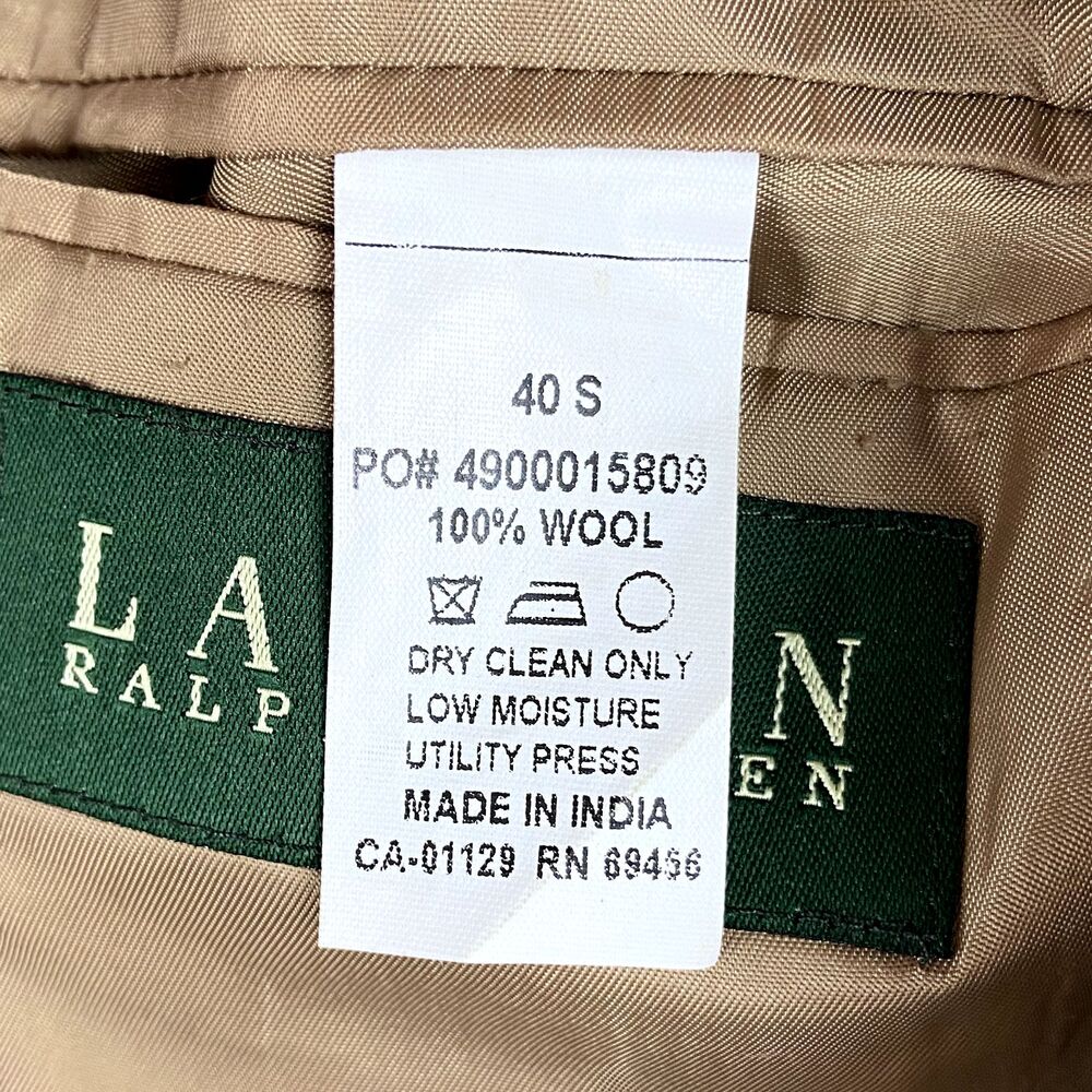 Lauren Ralph Lauren Blazer Men's 40S Tan Wool Sports Coat Jacket Notch Lapel - Picture 4 of 5